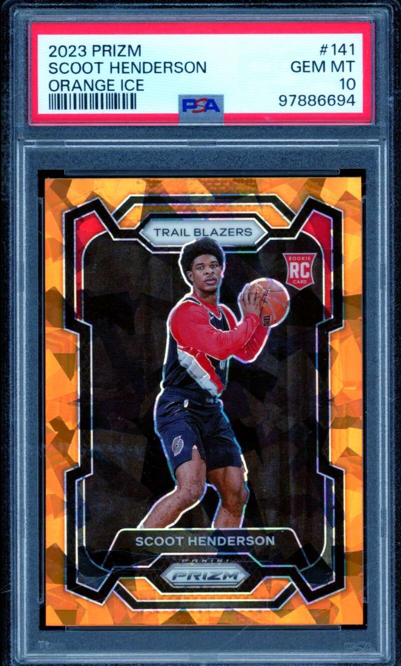 Scoot Henderson Rookie Card 2023-24 Prizm Orange Ice #141 PSA 10 Image 1