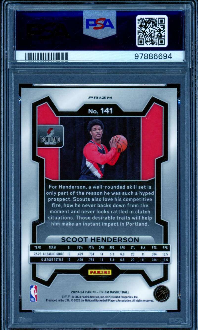 Scoot Henderson Rookie Card 2023-24 Prizm Orange Ice #141 PSA 10 Image 2