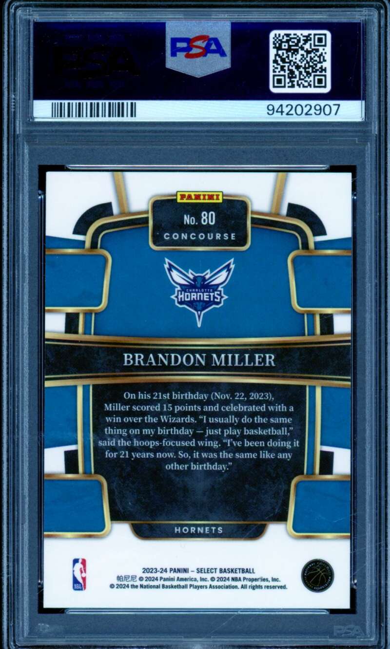 Brandon Miller Rookie Card 2023-24 Select Blue #80 PSA 9 Image 2