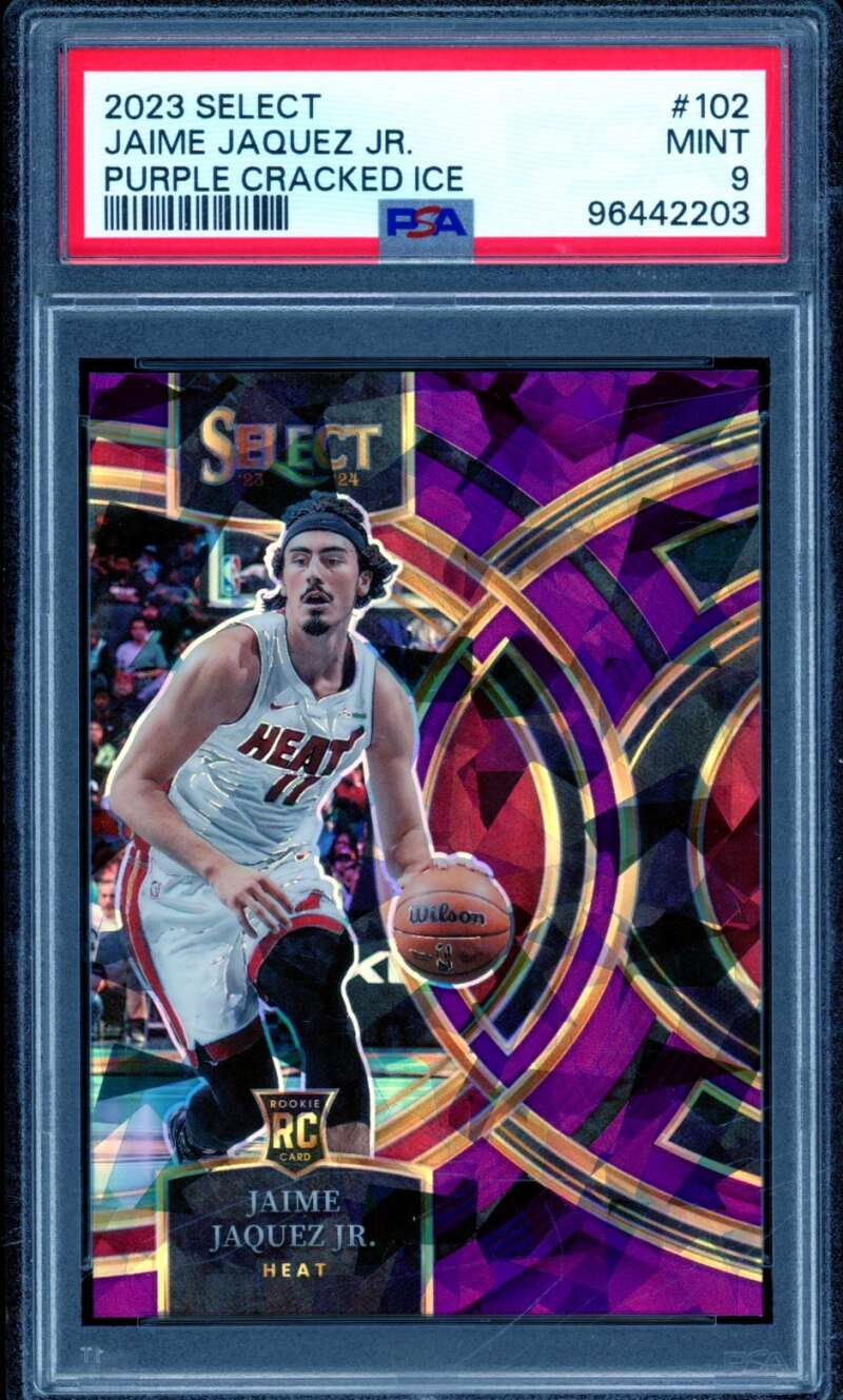 Jaime Jaquez Jr. Rookie Card 2023 Select Purple Cracked Ice #102 PSA 9 Image 1