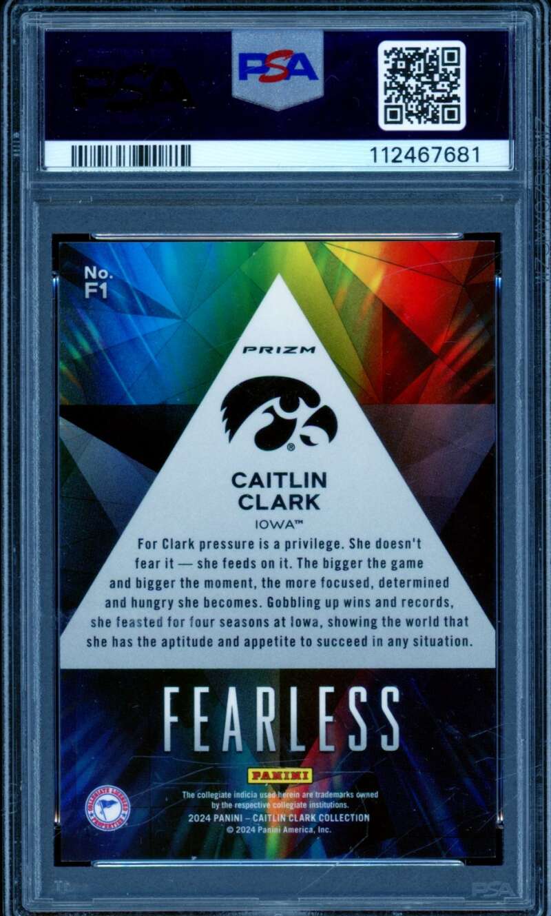 Caitlin Clark Card 2024Caitlin Clark Coll Fearless #F1 PSA 9 Image 2