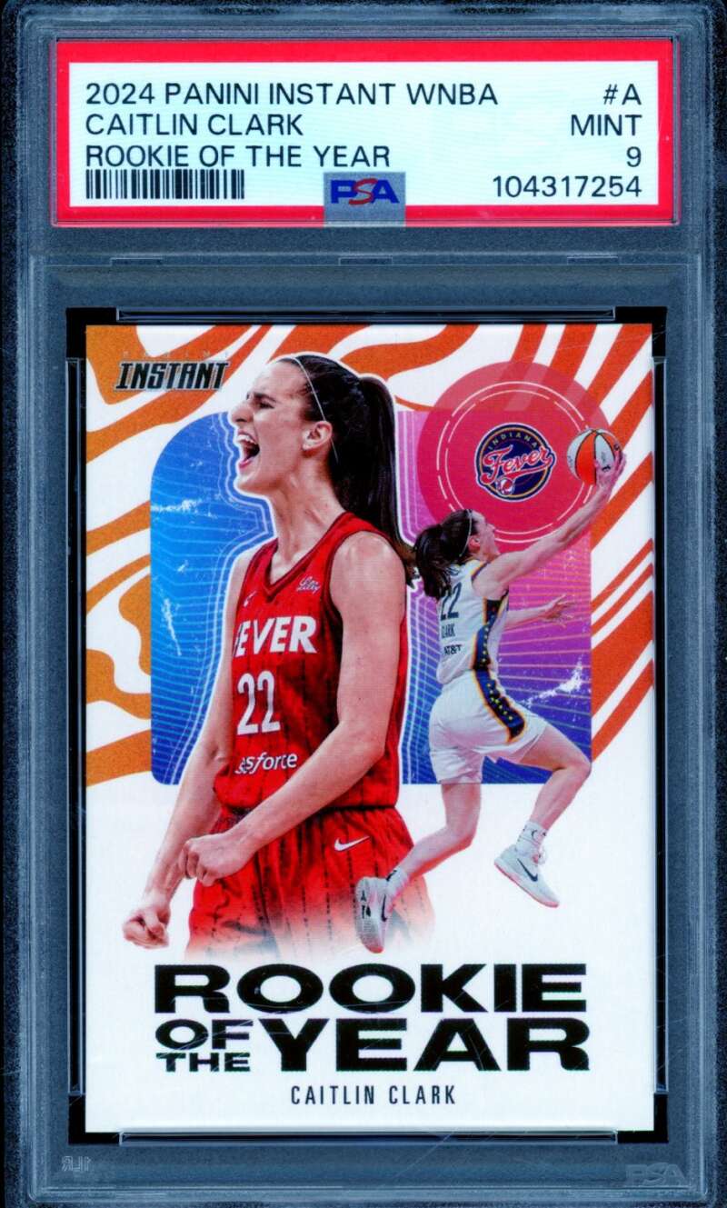 Caitlin Clark Rookie Card 2024 Panini Instant WNBA Rookie Of The Year #A PSA 9 Image 1