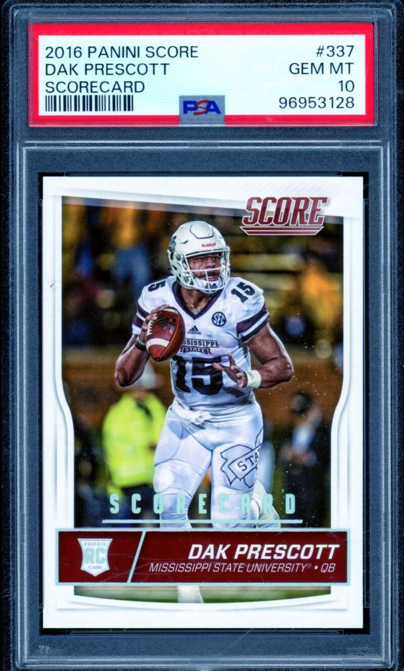 Dak Prescott Rookie Card 2016 Panini Score Scorecard (pop 10) #337 PSA 10 Image 1