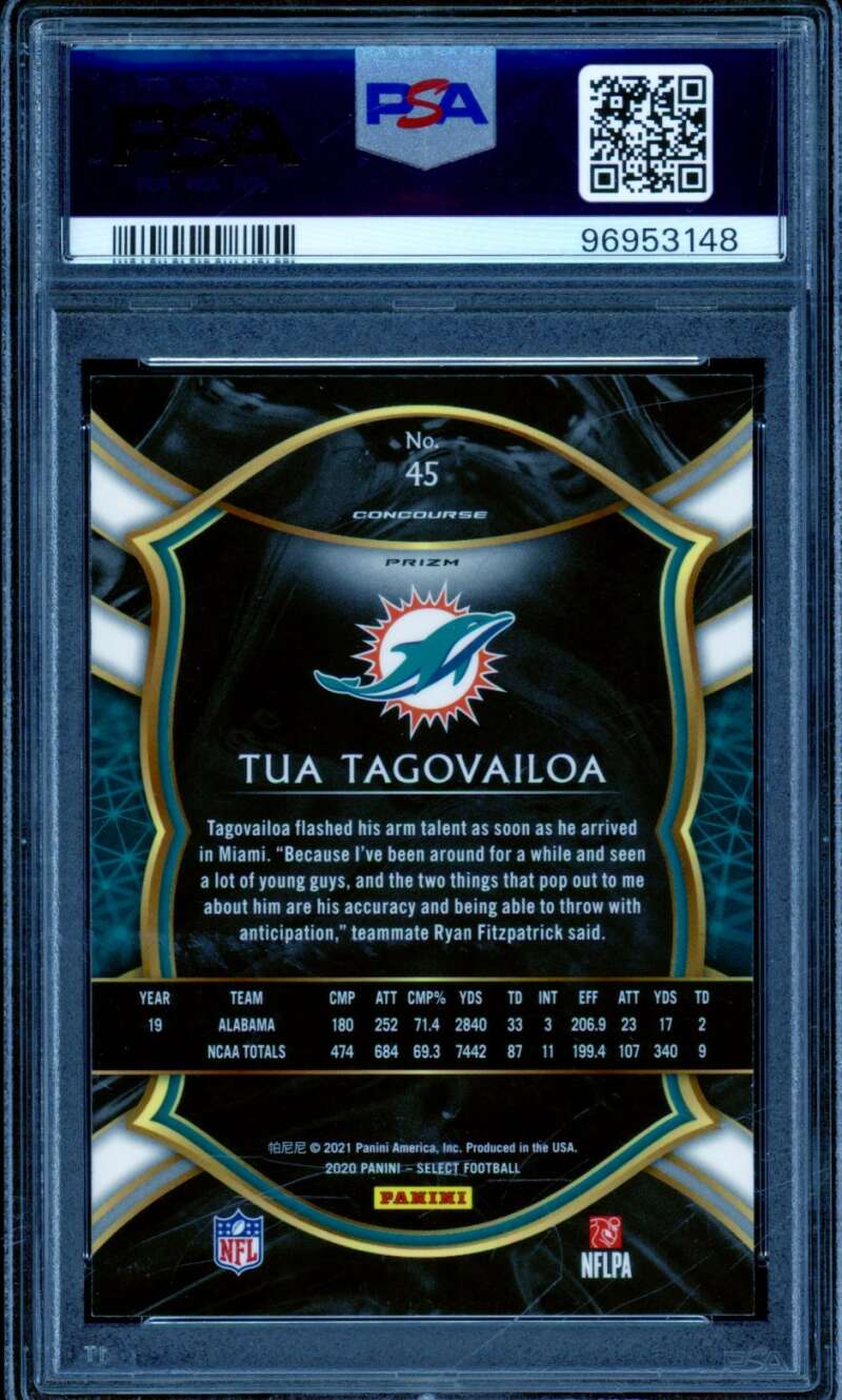 Tua Tagovailoa Rookie Card 2020 Panini Select Silver Prizm #45 PSA 10 Image 2