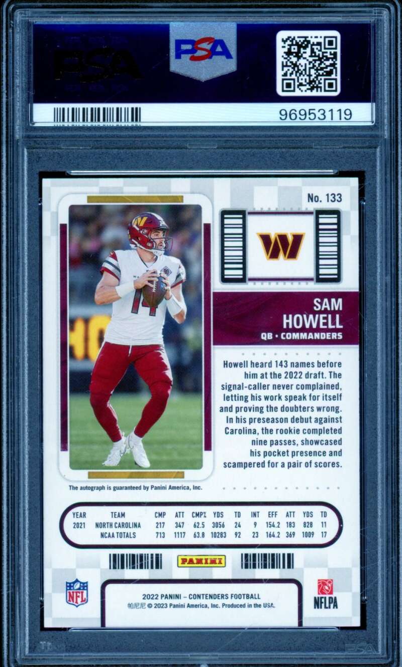 Sam Howell Rookie Card 2022 Contenders Autograph Showcase (pop 13) #133 PSA 10 Image 2