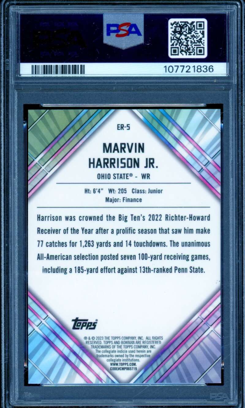 Marvin Harrison Jr. Rookie Card 2023 Bowman U Chrome #ER5 PSA 10 Image 2