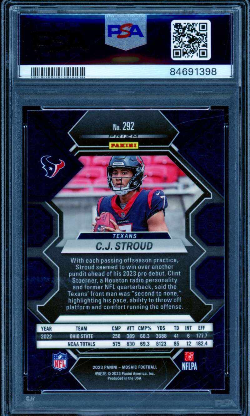 C.J. Stroud Rookie Card 2023 Mosaic White Sparkle (pop 2) #292 PSA 10 Image 2