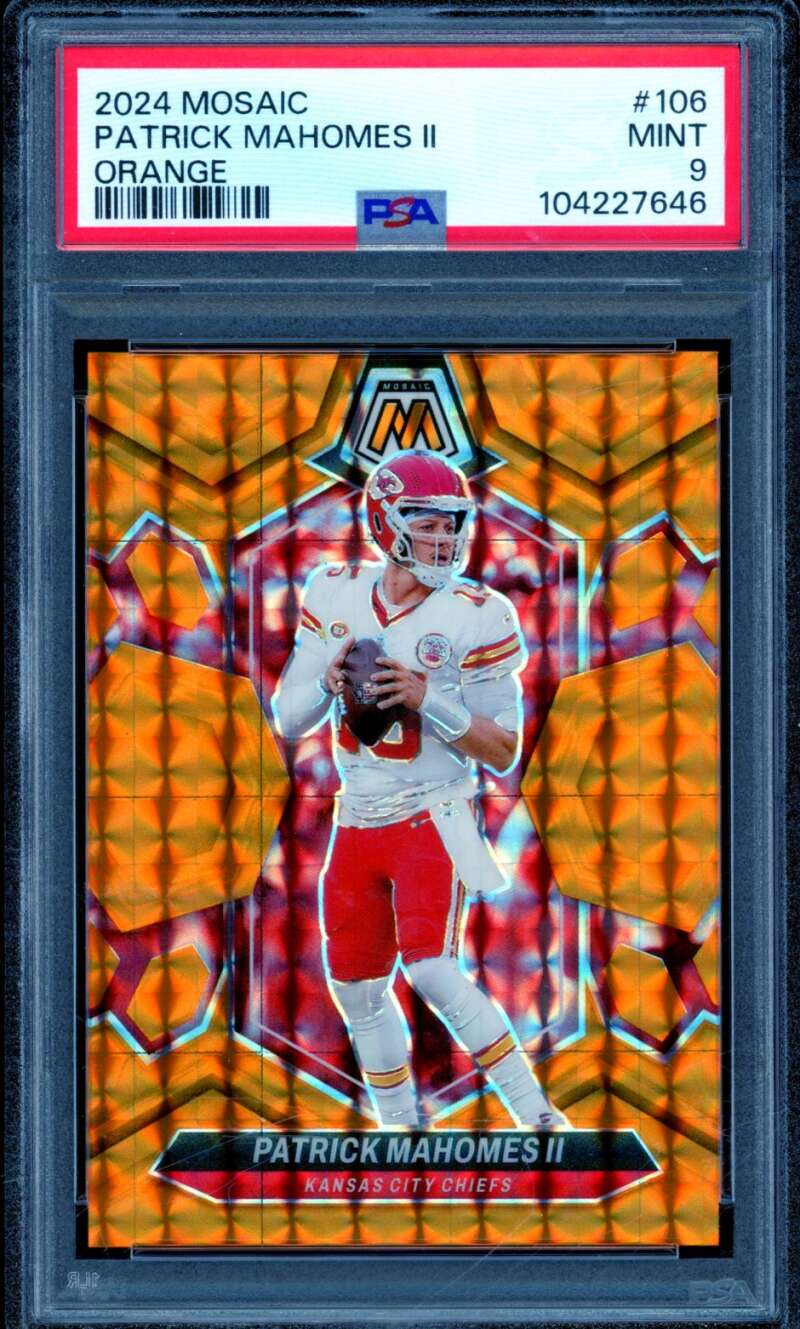Patrick Mahomes II Card 2024 Mosaic Orange (pop 10) #106 PSA 9 Image 1