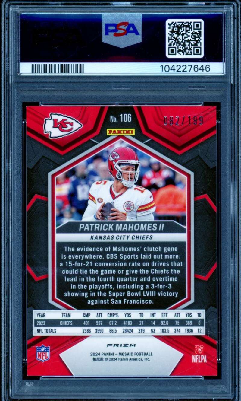 Patrick Mahomes II Card 2024 Mosaic Orange (pop 10) #106 PSA 9 Image 2