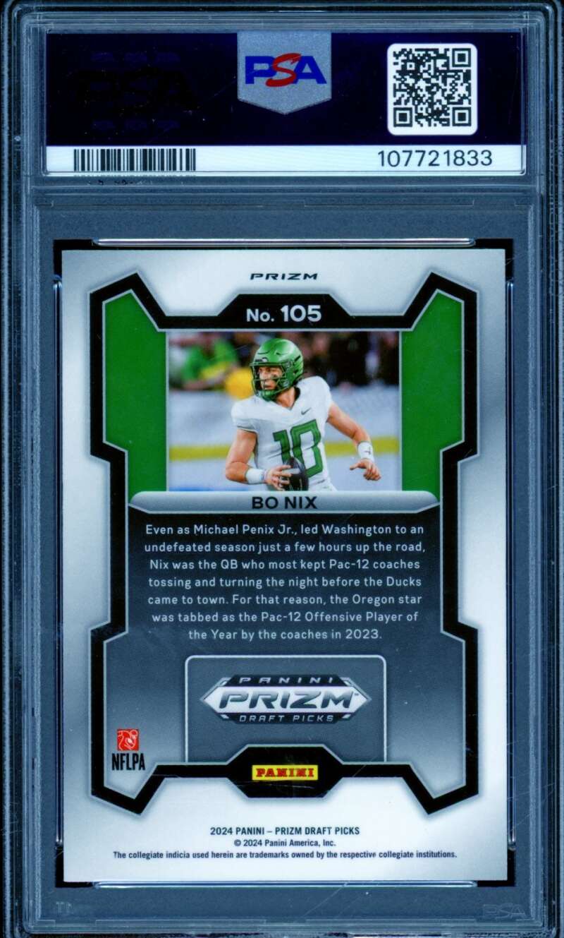 Bo Nix Rookie Card 2024 Prizm Draft Picks Red Ice #105 PSA 10 Image 2