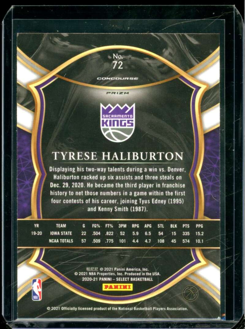 Tyrese Haliburton Rookie Card 2020-21 Select Prizms Blue White Purple Ice #72  Image 2