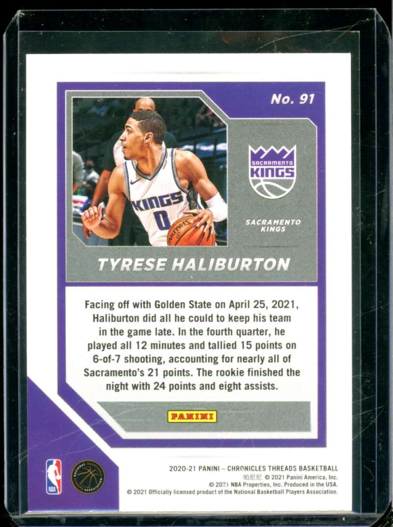 Tyrese Haliburton Rookie Card 2020-21 Panini Chronicles Threads Teal #91  Image 2