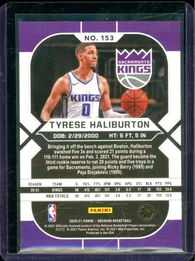 Tyrese Haliburton Rookie Card 2020-21 Panini Obsidian #153  Image 2