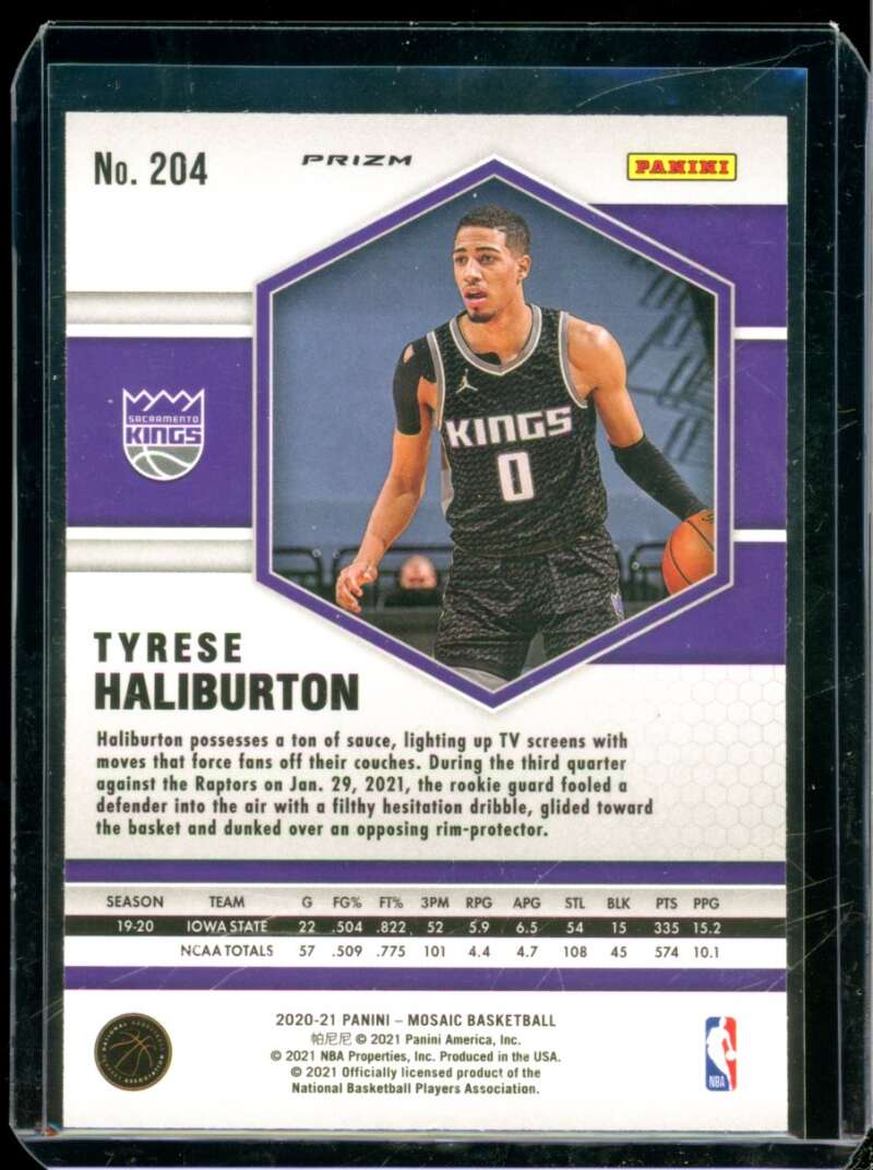 Tyrese Haliburton Rookie Card 2020-21 Panini Mosaic Mosaic Reactive Blue #204  Image 2