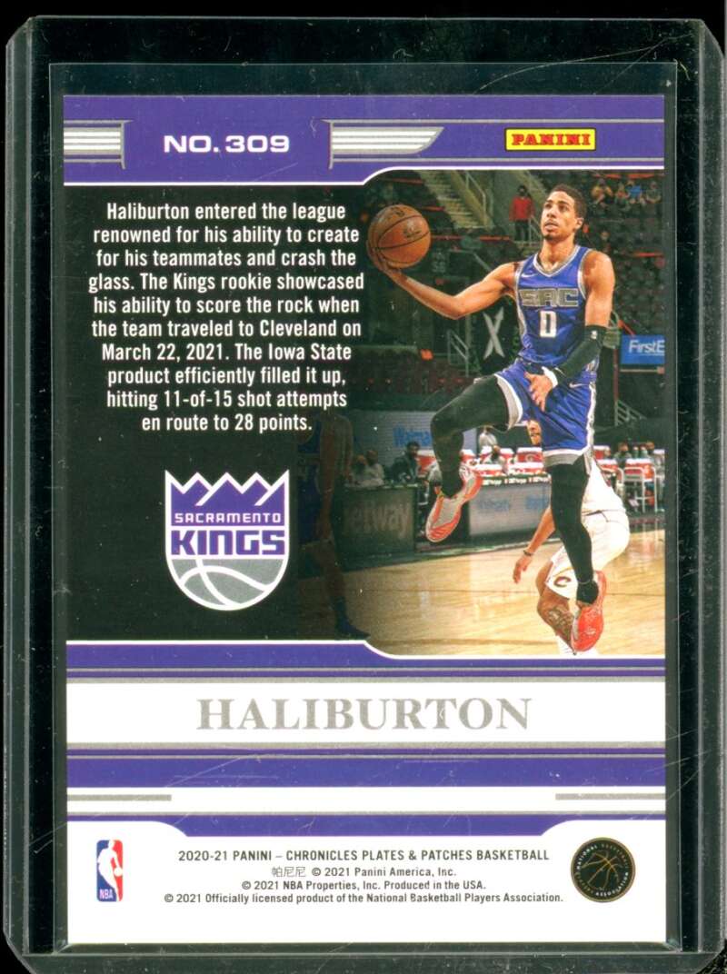 Tyrese Haliburton Rookie Card 2020-21 Panini Chronicles Plates And Patches #309  Image 2
