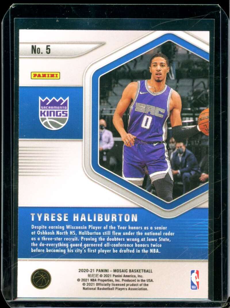 Tyrese Haliburton Rookie Card 2020-21 Panini Mosaic Blue Chips #5  Image 2