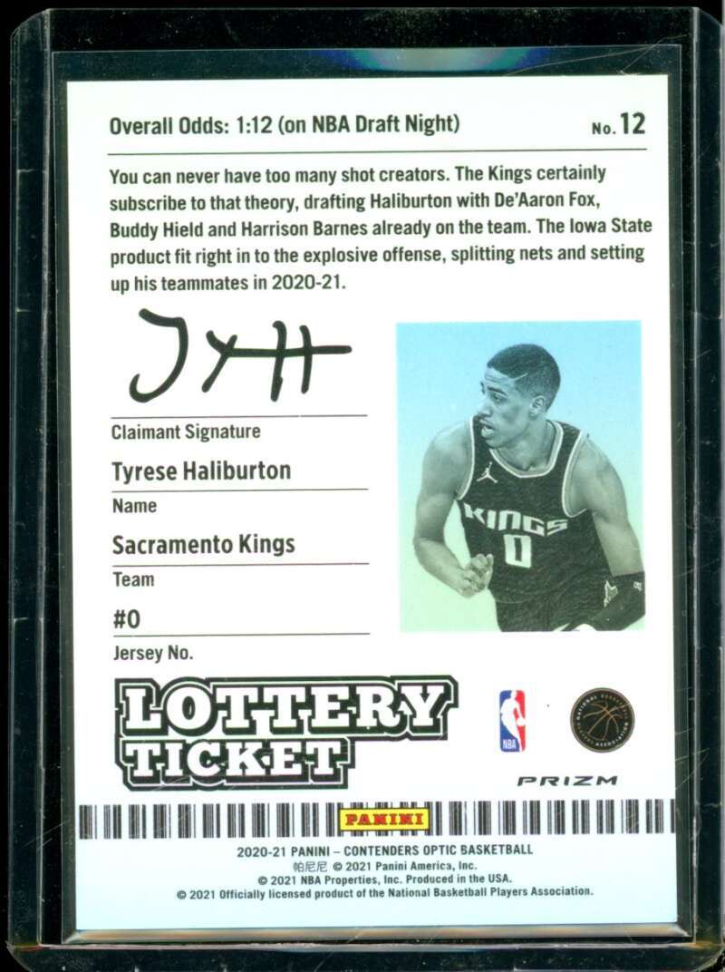 Tyrese Haliburton Rookie 2020-21 Panini Contenders Optic Lottery Ticket #12  Image 2
