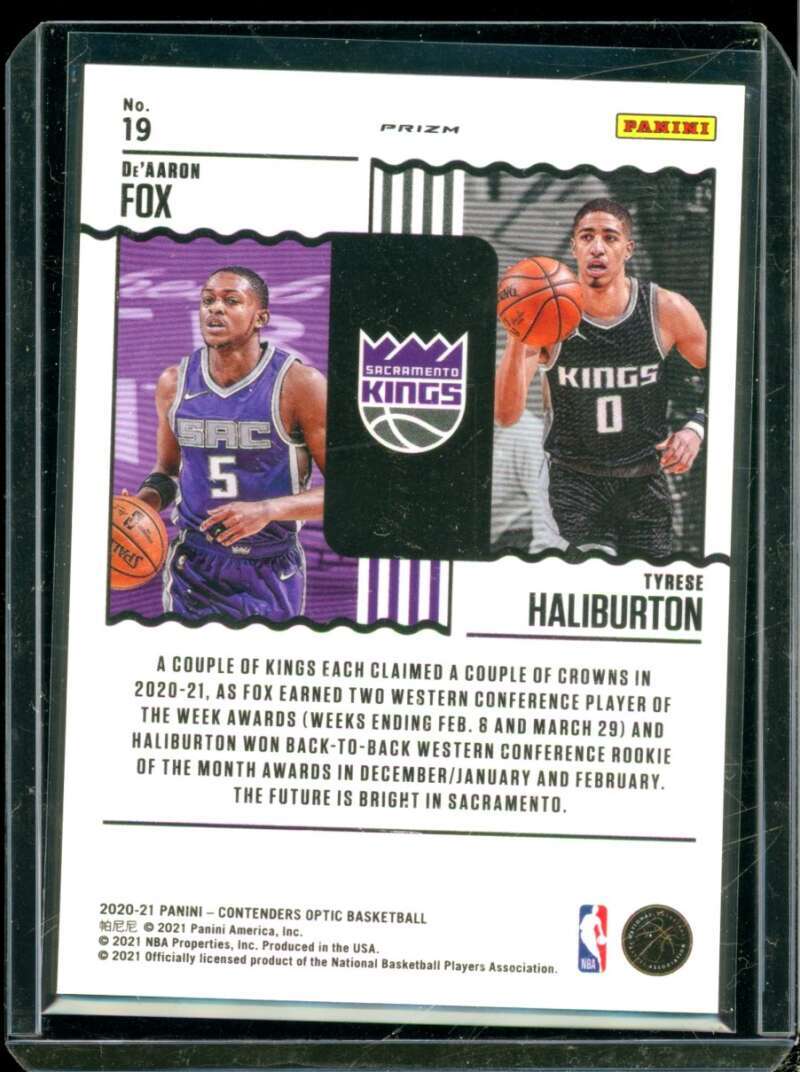 De'Aaron Fox/Tyrese Haliburton RC 2020-21 Contenders Optic Blue Cracked Ice #19  Image 2