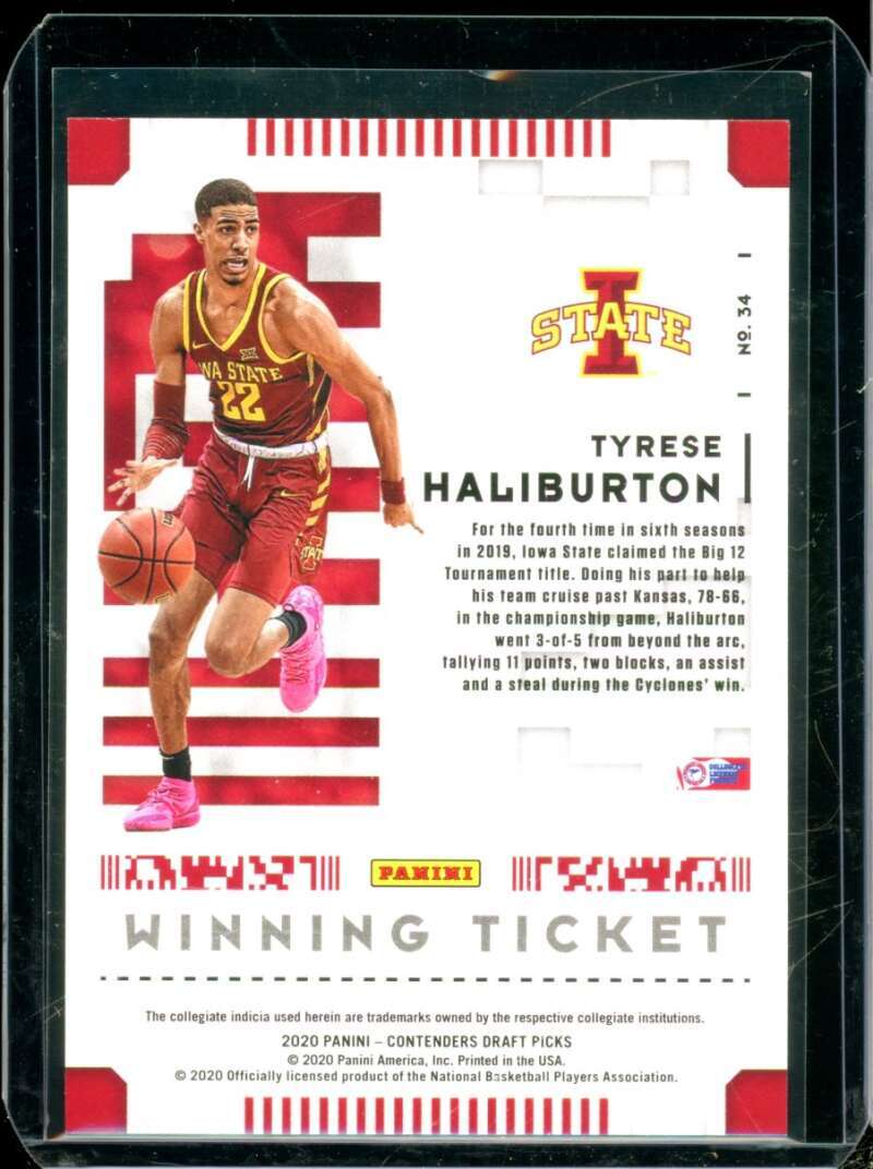 Tyrese Haliburton RC 2020-21 Panini Contender Draft Pick Winning Ticket Red #34  Image 2