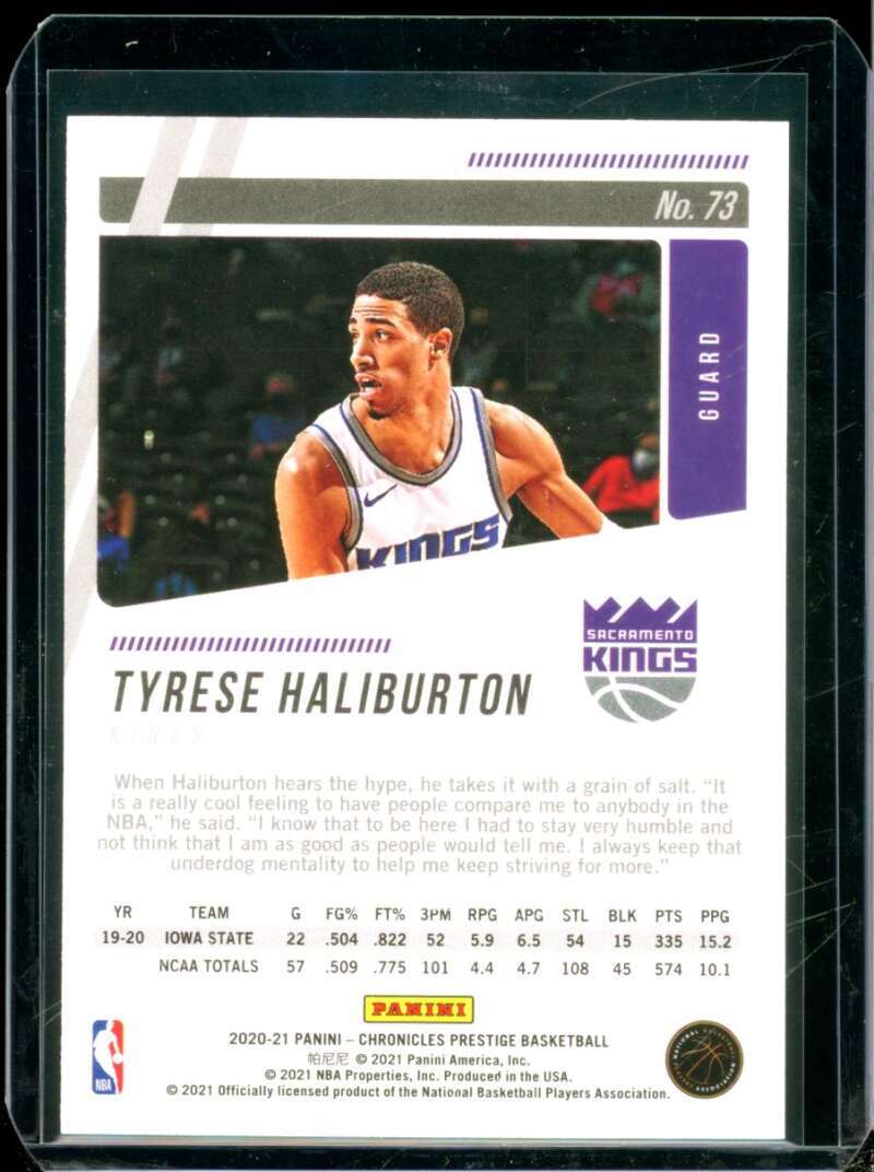 Tyrese Haliburton Rookie Card 2020-21 Panini Chronicles Prestige #73  Image 2