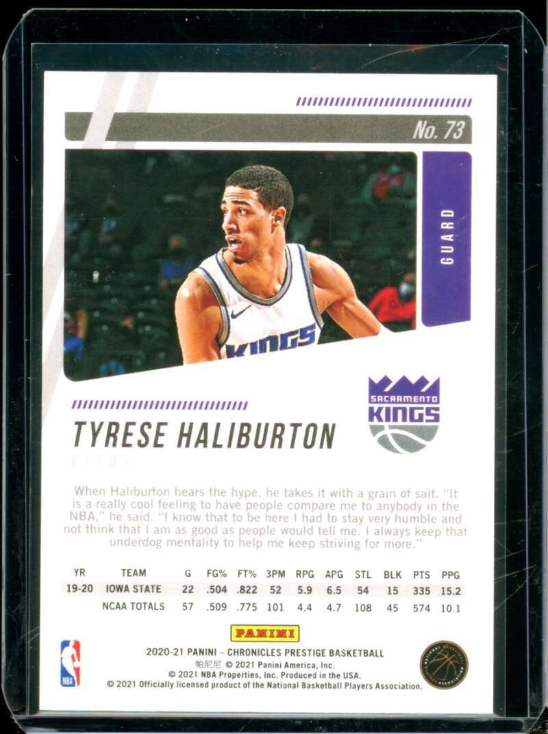 Tyrese Haliburton Rookie Card 2020-21 Panini Chronicles Prestige Pink #73  Image 2
