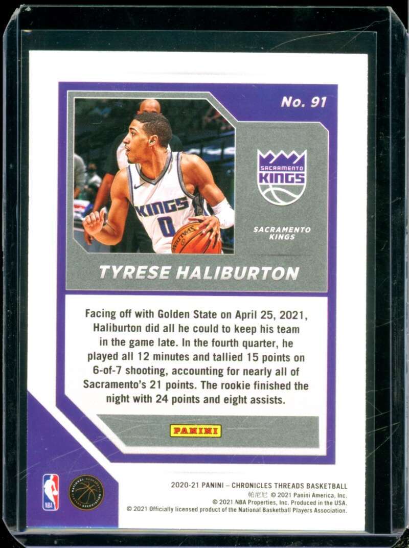 Tyrese Haliburton Rookie Card 2020-21 Panini Chronicles Threads #91  Image 2