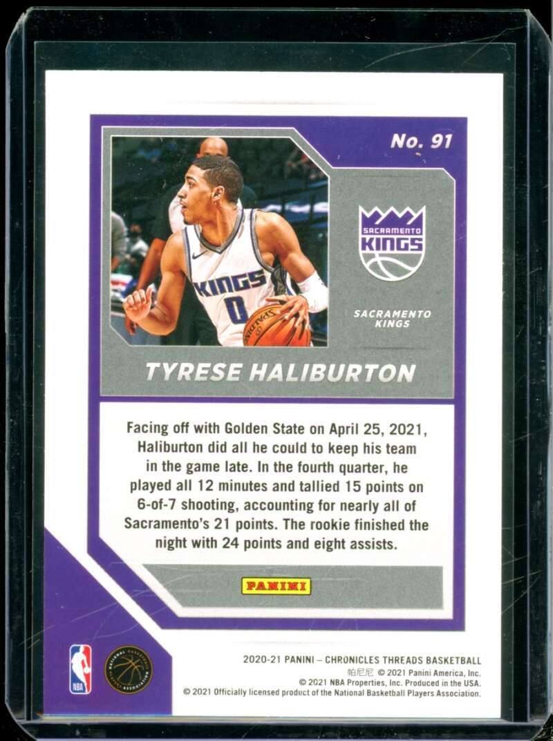 Tyrese Haliburton Rookie Card 2020-21 Panini Chronicles Threads Green #91  Image 2