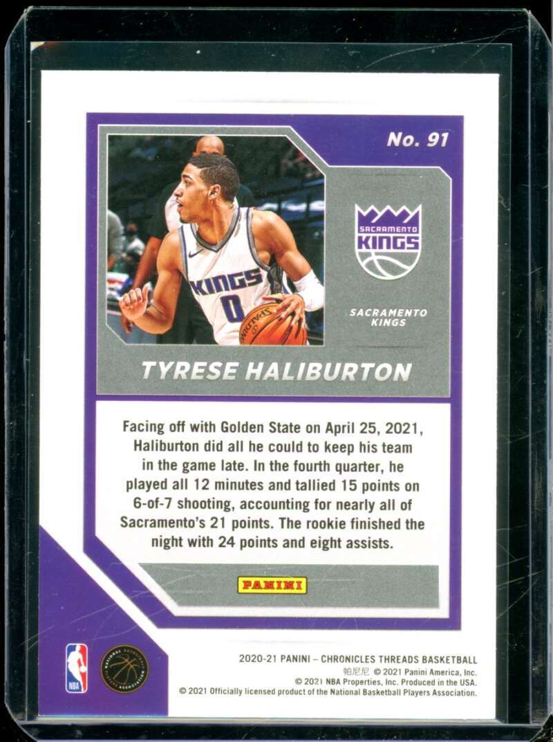Tyrese Haliburton Rookie Card 2020-21 Panini Chronicles Threads Bronze #91  Image 2