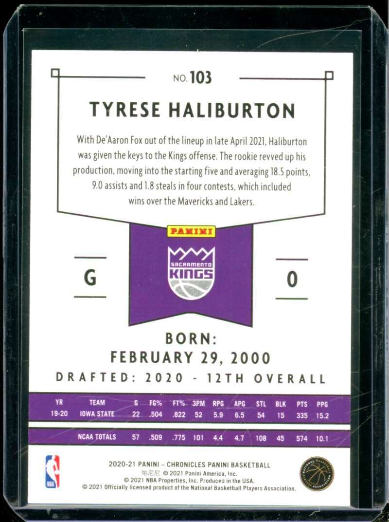 Tyrese Haliburton Rookie Card 2020-21 Panini Chronicles Panini #103  Image 2