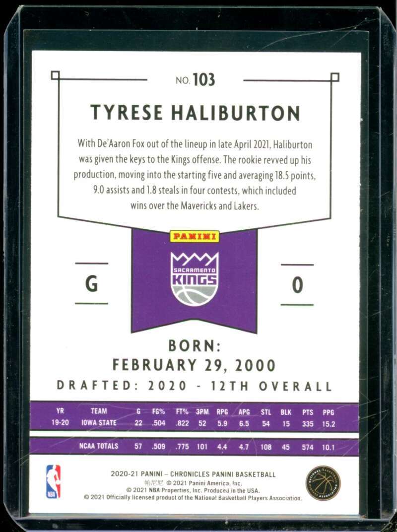 Tyrese Haliburton Rookie Card 2020-21 Panini Chronicles Panini Pink #103  Image 2