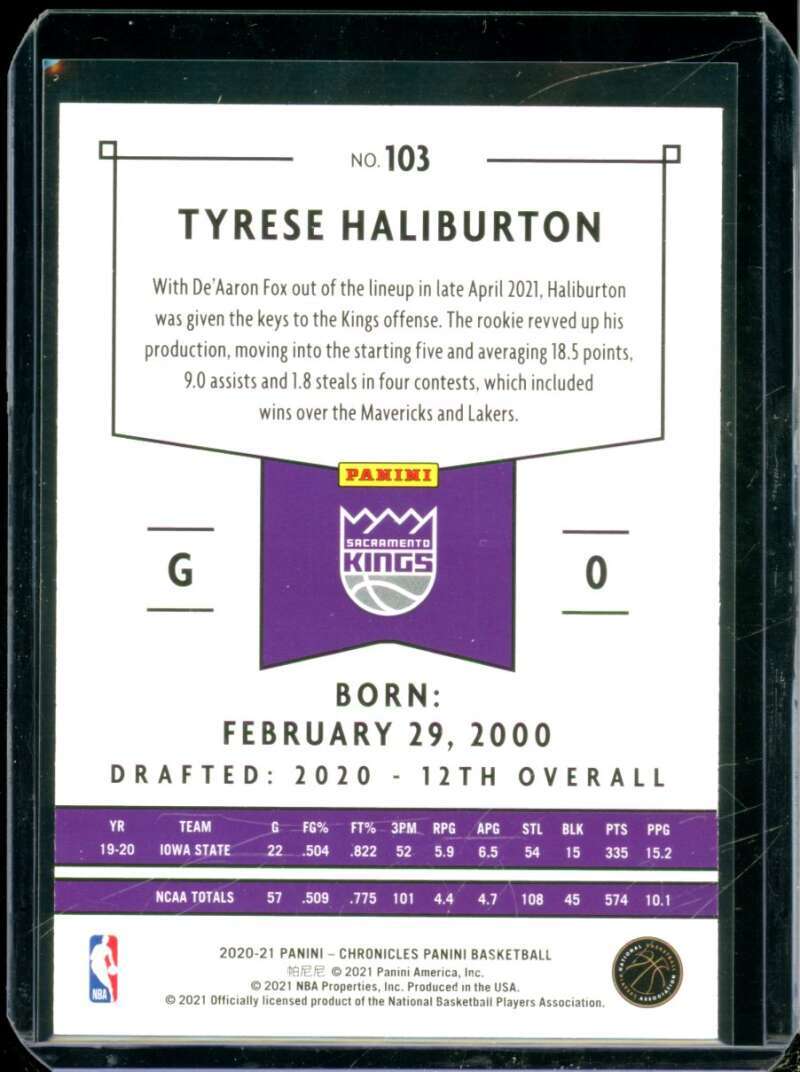 Tyrese Haliburton Rookie Card 2020-21 Panini Chronicles Panini Bronze #103  Image 2