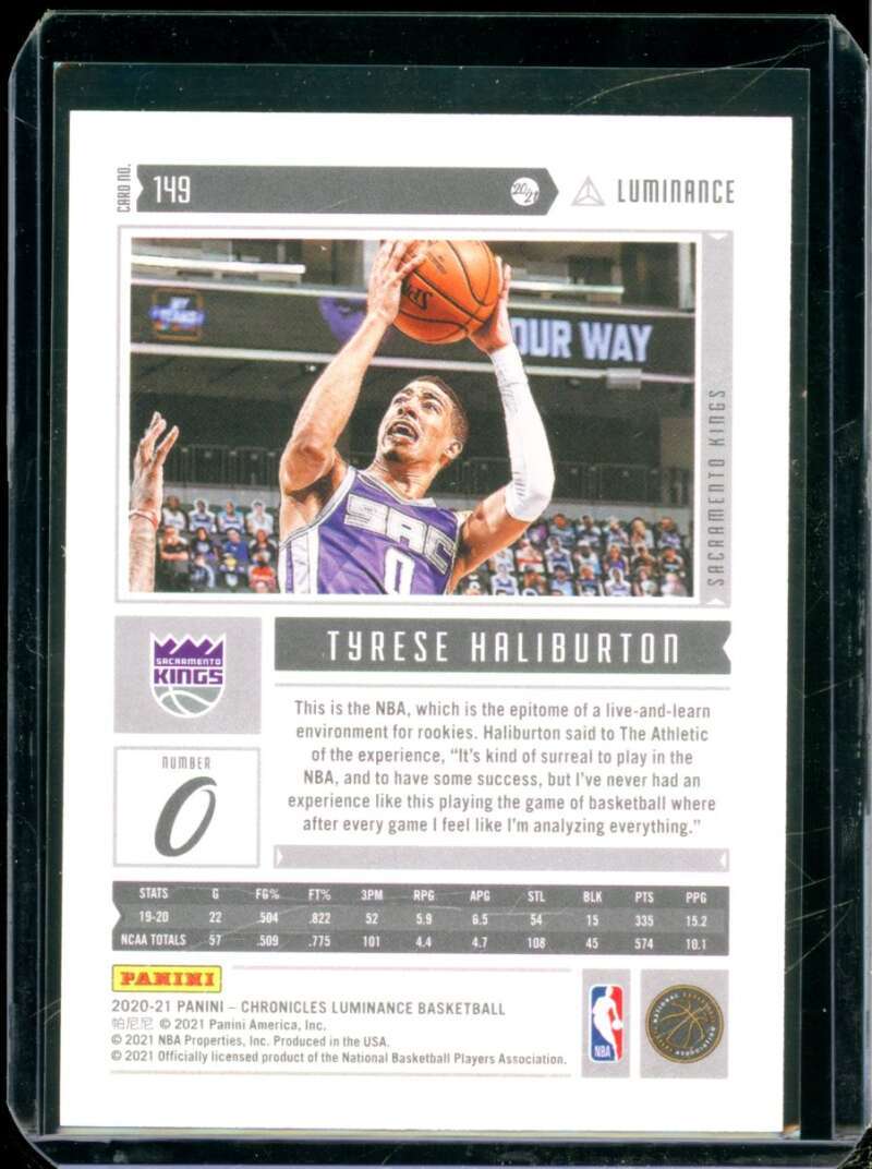 Tyrese Haliburton Rookie Card 2020-21 Panini Chronicles Luminance #149  Image 2