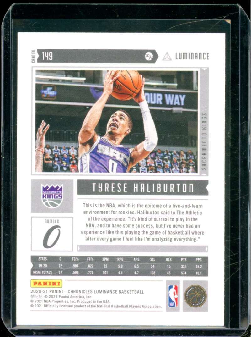 Tyrese Haliburton Rookie Card 2020-21 Panini Chronicles Luminance Teal #149  Image 2