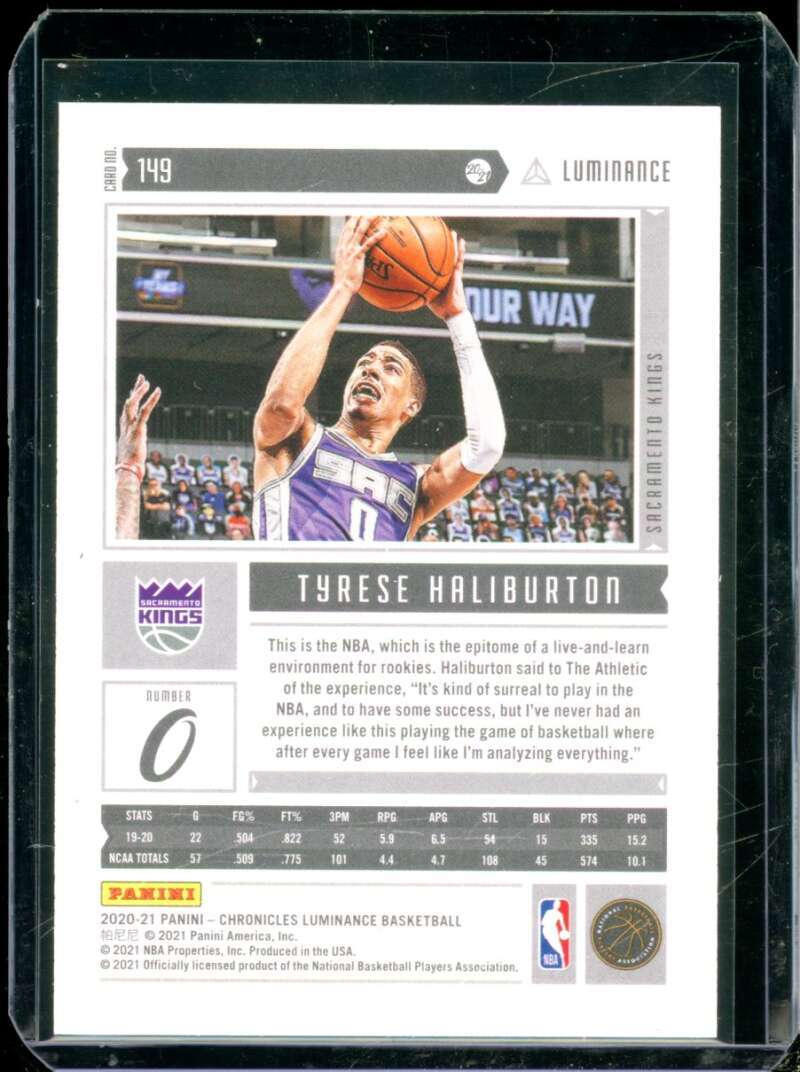 Tyrese Haliburton Rookie Card 2020-21 Panini Chronicles Luminance Bronze #149  Image 2