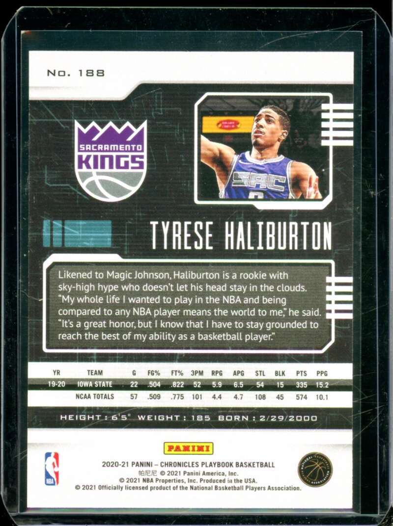 Tyrese Haliburton Rookie Card 2020-21 Panini Chronicles Playbook #188  Image 2