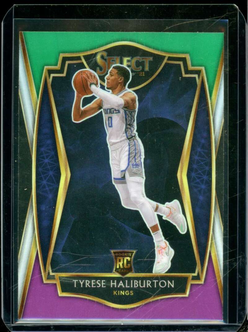 Tyrese Haliburton Rookie Card 2020-21 Select Prizms Green White Purple #189  Image 1