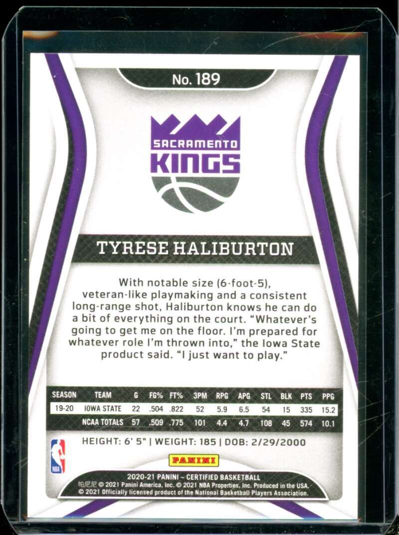 Tyrese Haliburton Rookie Card 2020-21 Certified #189  Image 2