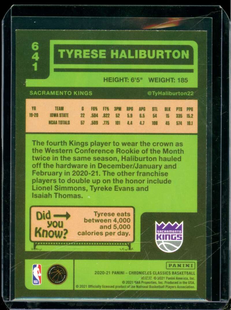 Tyrese Haliburton Rookie Card 2020-21 Panini Chronicles Classics #641  Image 2