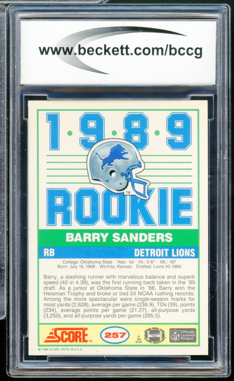1989 Score #257 Barry Sanders Rookie Card BGS BCCG 10 Mint+ Image 2