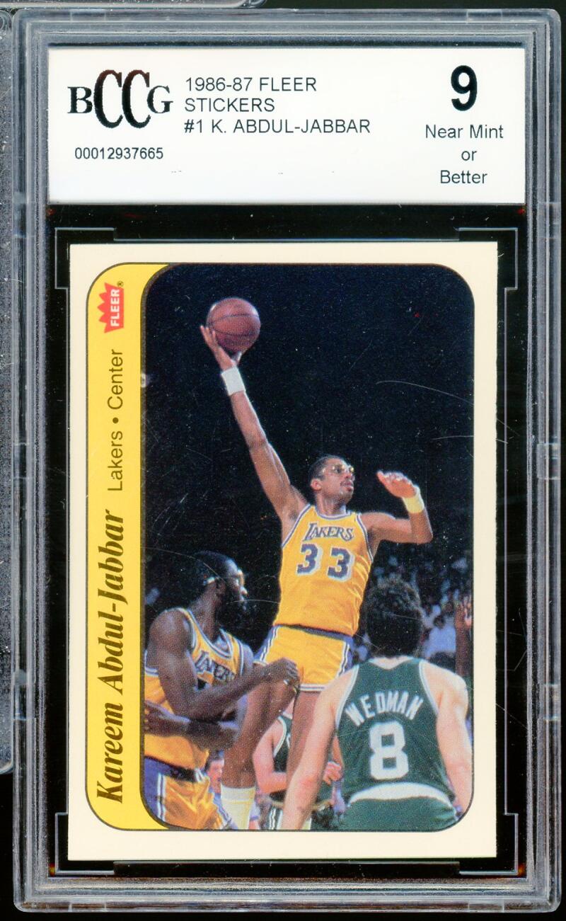 1986-87 Fleer Stickers #1 Kareem Abdul-Jabbar Card BGS BCCG 9 Near Mint+ Image 1