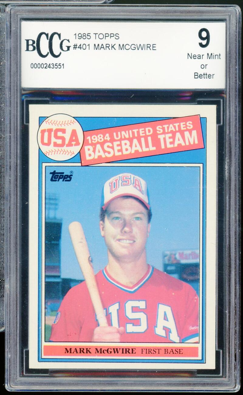 1985 Topps #401 Mark Mcgwire Rookie Card BGS BCCG 9 Near Mint+ Image 1