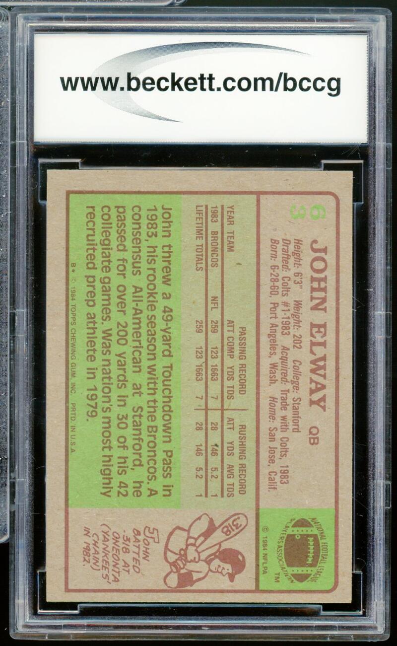 1984 Topps #63 John Elway Rookie Card BGS BCCG 9 Near Mint+ Image 2