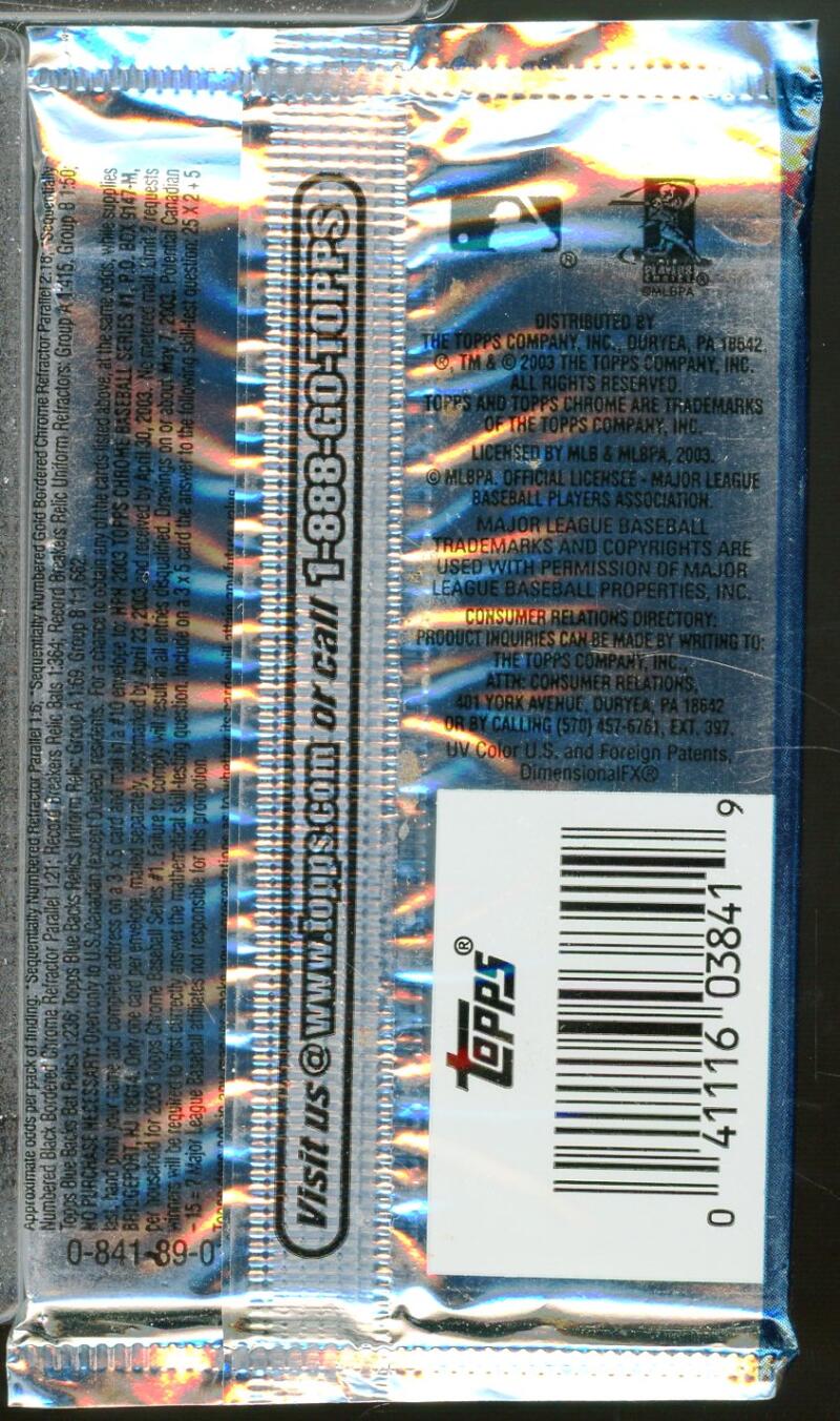 2003 Topps Chrome Series 1 Baseball Hobby Pack Image 2
