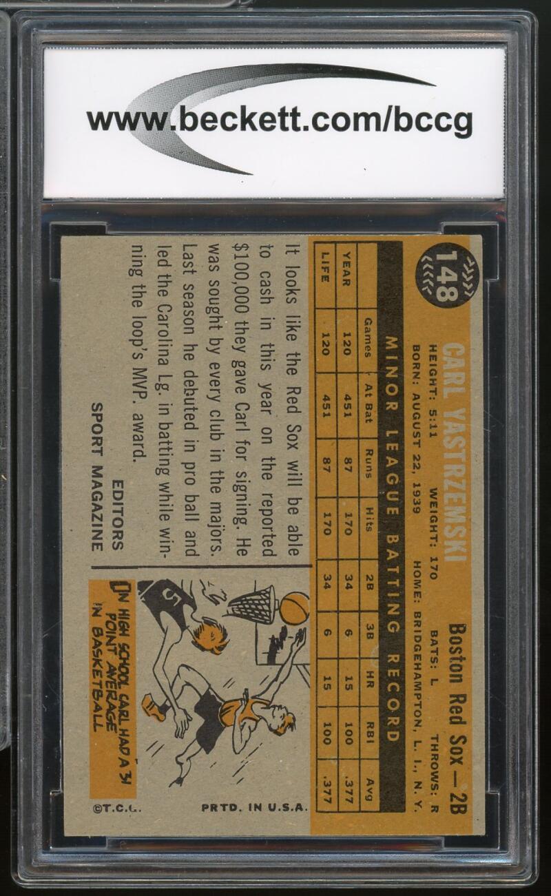 1960 Topps #148 Carl Yastrzemski Rookie Card BGS BCCG 8 Excellent+ Image 2