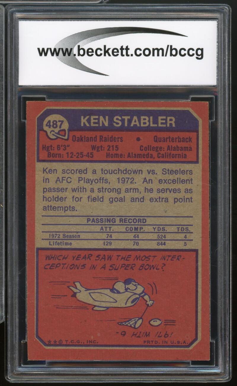 1973 Topps #487 Ken Stabler Rookie Card BGS BCCG 8 Excellent+ Image 2