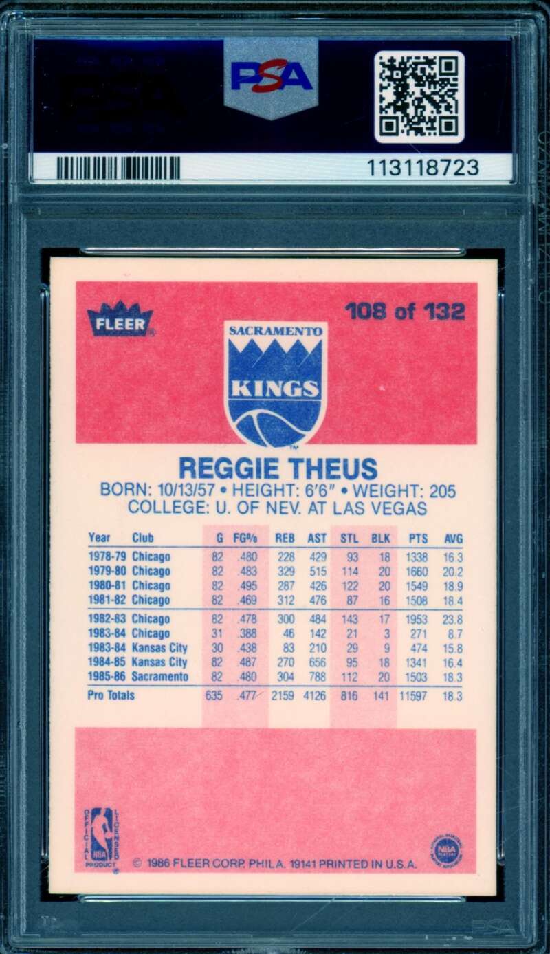 Reggie Theus Card 1986-87 Fleer #108 PSA 9 Image 2
