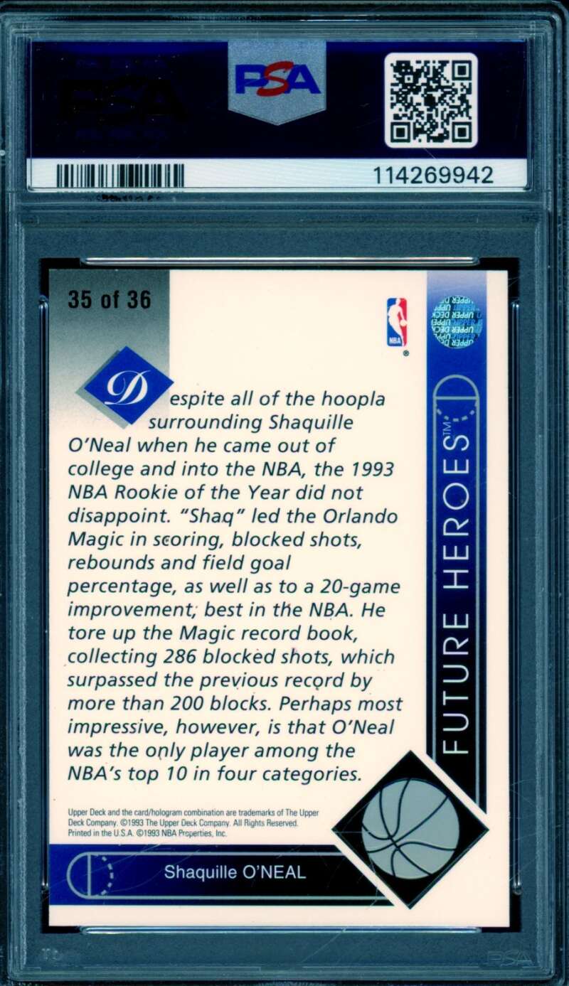 Shaquille O'Neal Card 1993-94 U.D. Future Heroes #35 PSA 8 Image 2