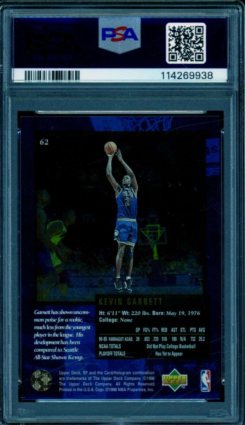 Kevin Garnett Rookie Card 1995-96 SP Championship #62 PSA 7 Image 2
