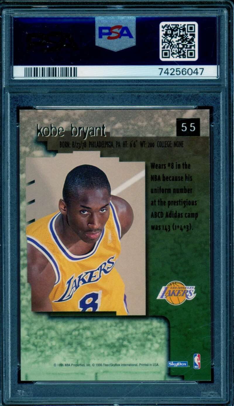Kobe Bryant Rookie Card 1996-97 SkyBox Premium #55 PSA 9 Image 2