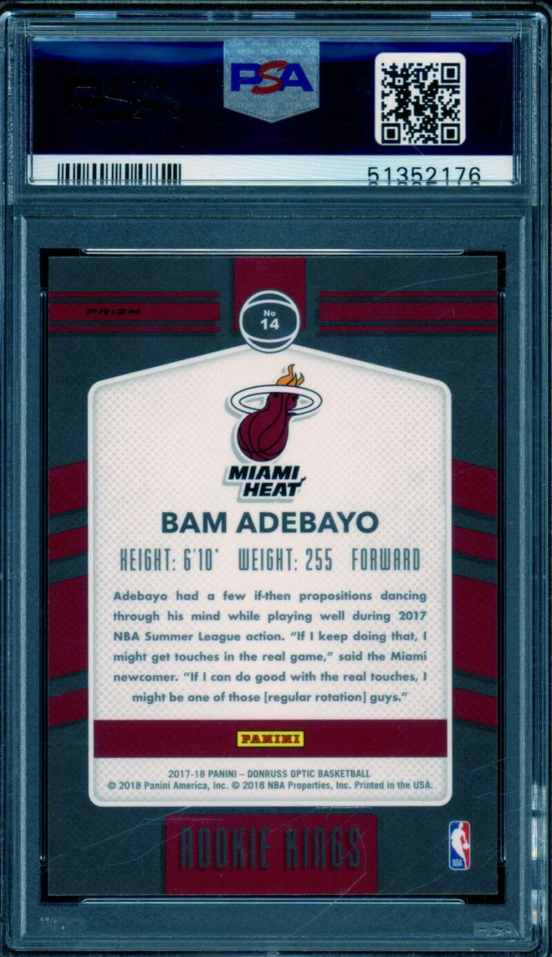 Bam Adebayo Rookie Card 2017-18 Panini Donruss Optic Rookie Kings Holo #14 PSA 9 Image 2
